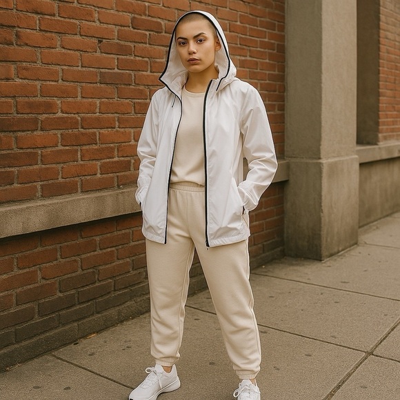 Champion Lightweight Polyester Jacket White/Black Trim Womens Size Medium ECU - Picture 6 of 12